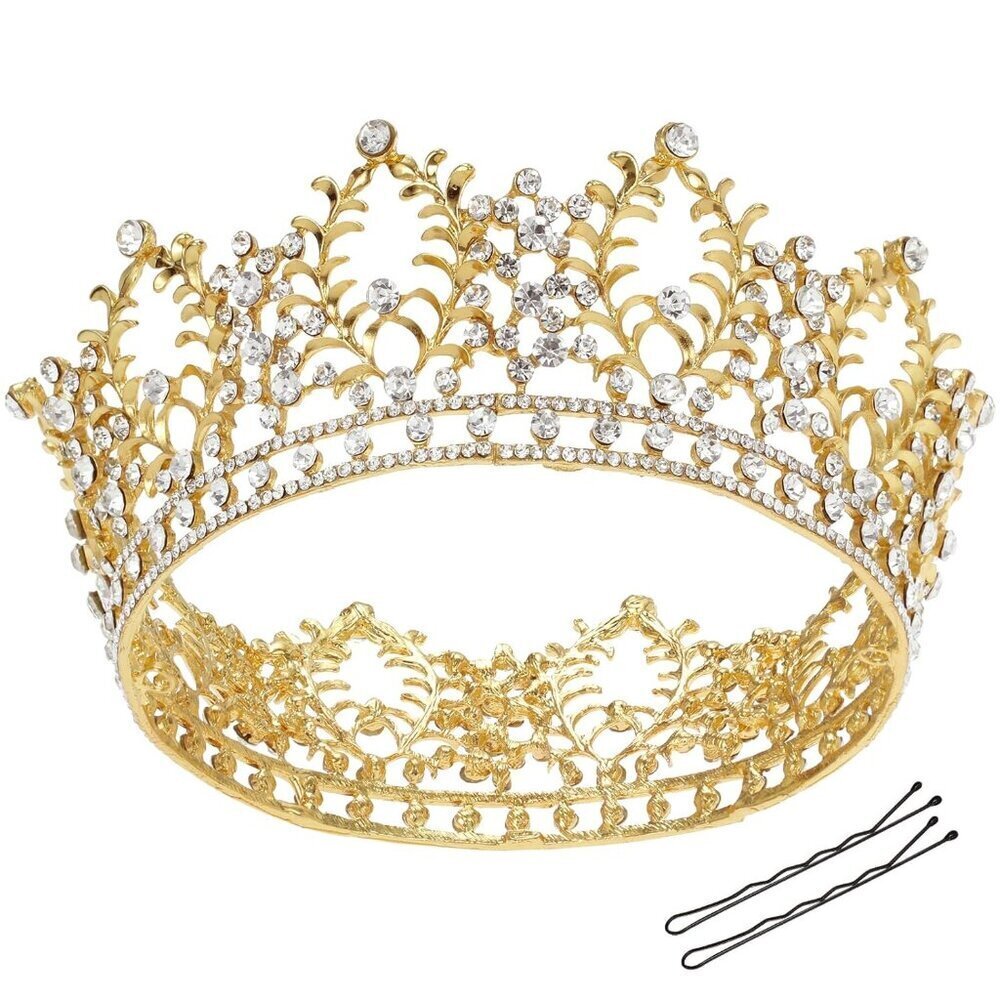 Jeweled Gold Queen Crown Wedding Tiara Vintage Crystal for Bridal Prom